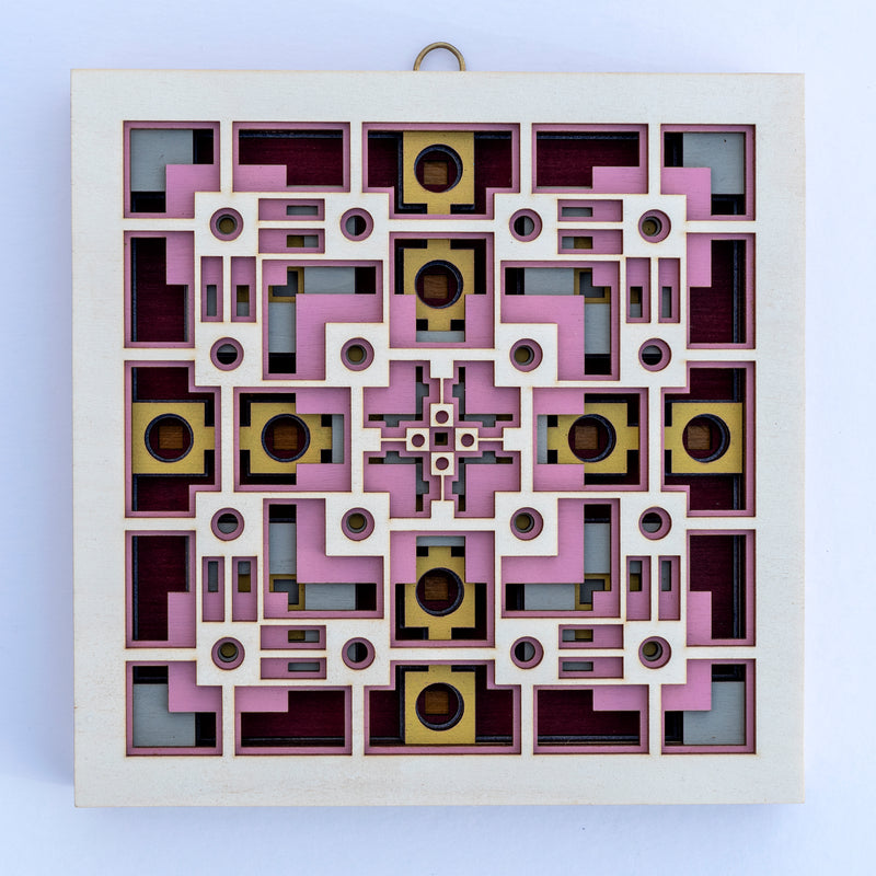 Noughts and crosses. An original multi layered mandala artwork designed using geometric and symmetrical patterns. Unique statement wall décor.