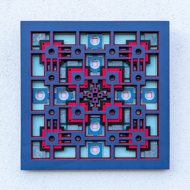 Noughts and crosses. An original multi layered mandala artwork designed using geometric and symmetrical patterns. Unique statement wall décor.