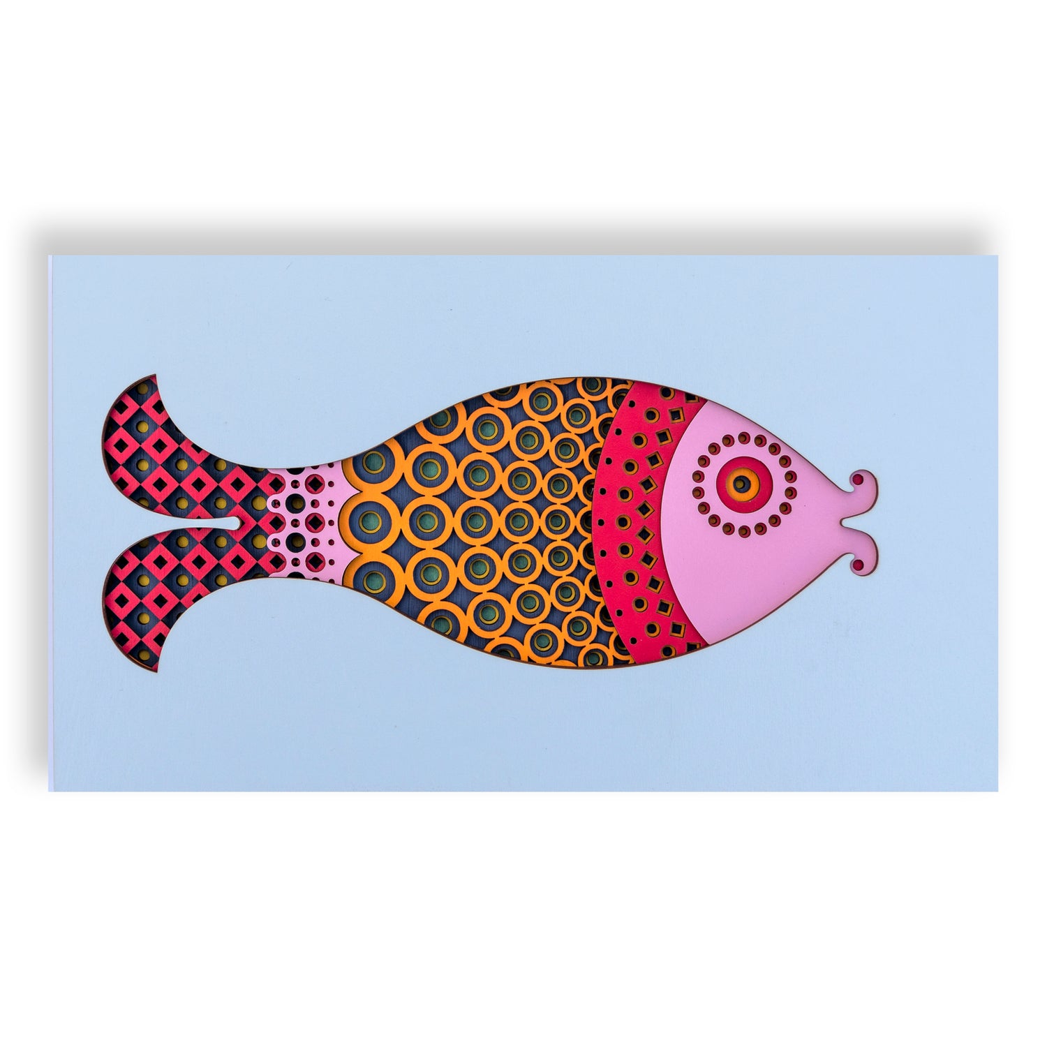Samantha (fish.) An original Fish themed multi layered artwork designed using geometric patterns. Beautiful and unique wall décor.
