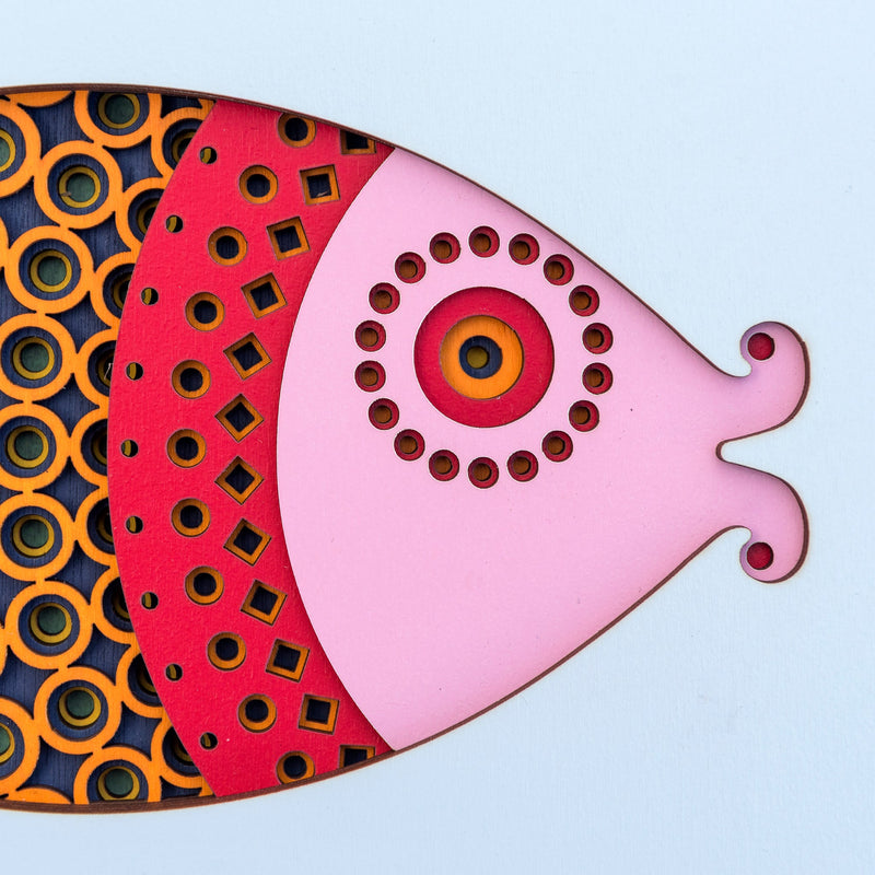Samantha (fish.) An original Fish themed multi layered artwork designed using geometric patterns. Beautiful and unique wall décor.