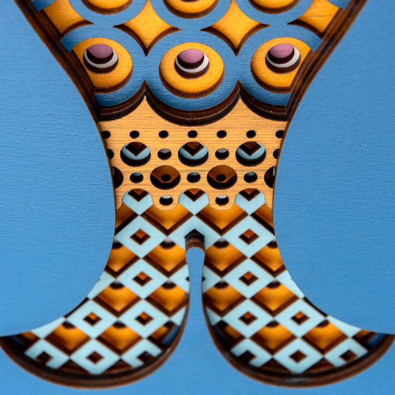 An original Fish themed multi layered artwork designed using geometric patterns. Beautiful, quirky unique wall décor.