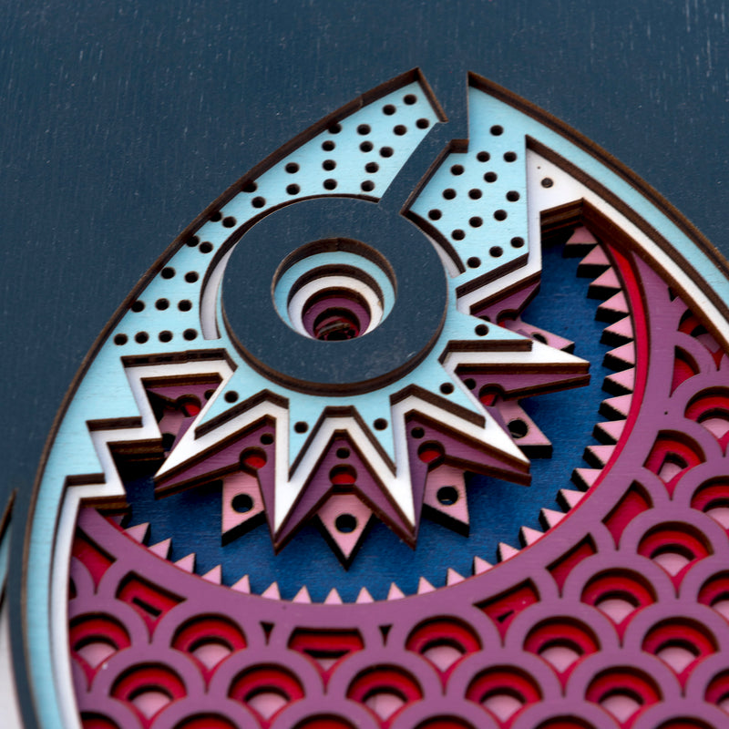 Sid (vicious.) An original Fish themed multi layered artwork designed using geometric patterns. Beautiful, quirky unique wall décor.