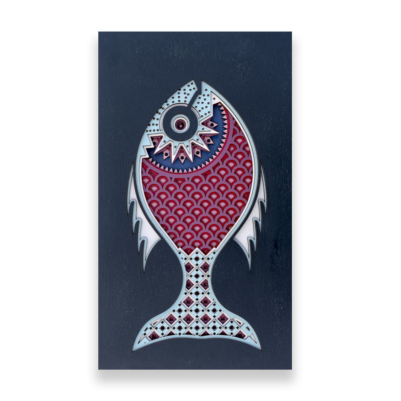 Sid (vicious.) An original Fish themed multi layered artwork designed using geometric patterns. Beautiful, quirky unique wall décor.