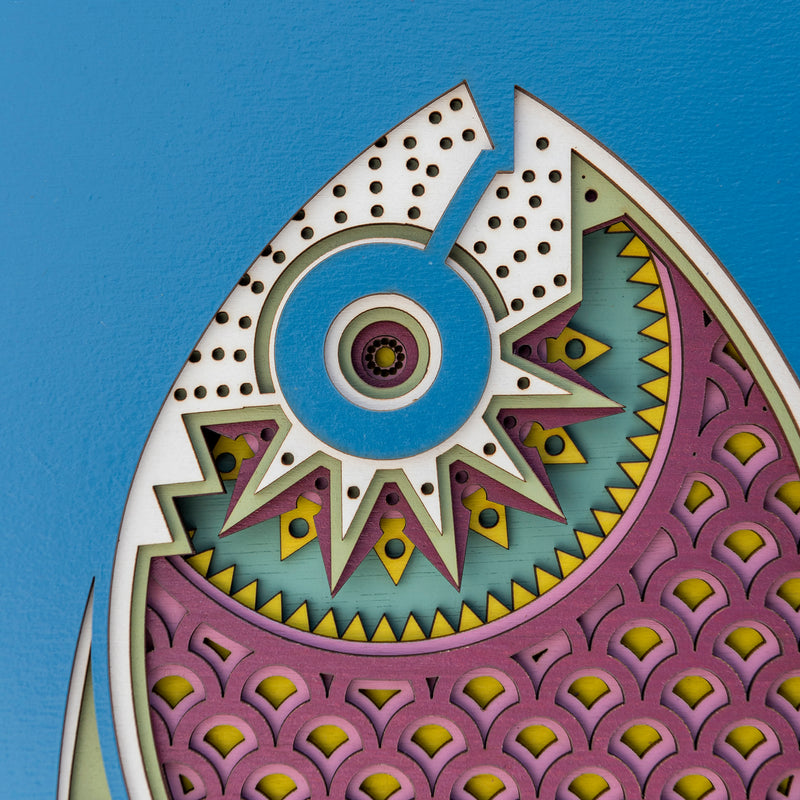 Sid (vicious.) An original Fish themed multi layered artwork designed using geometric patterns. Beautiful, quirky unique wall décor.