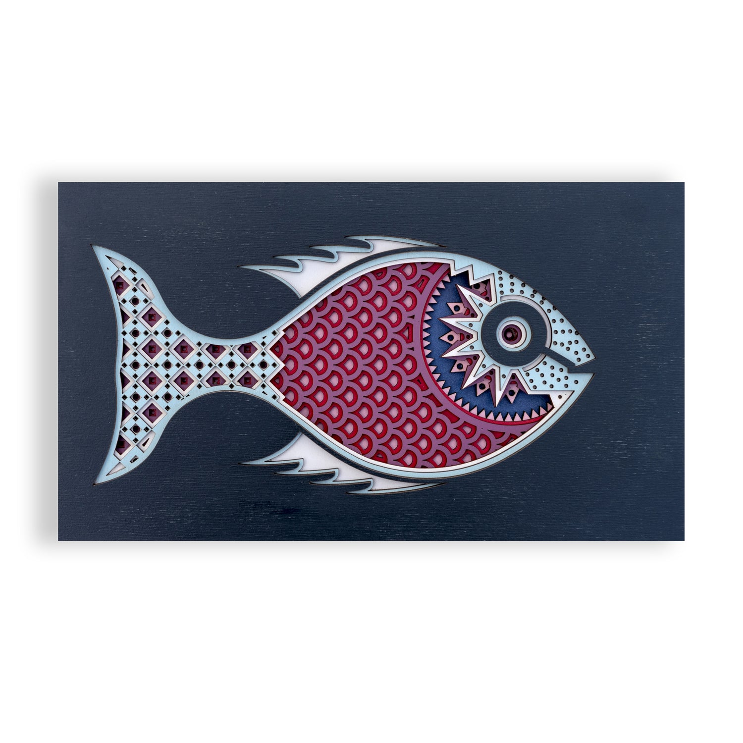 Sid (vicious.) An original Fish themed multi layered artwork designed using geometric patterns. Beautiful, quirky unique wall décor.