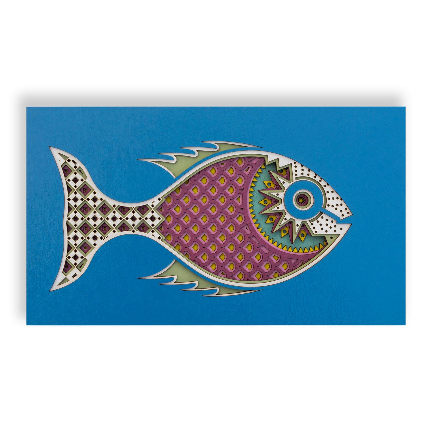 Sid (vicious.) An original Fish themed multi layered artwork designed using geometric patterns. Beautiful, quirky unique wall décor.