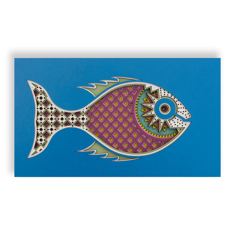 Sid (vicious.) An original Fish themed multi layered artwork designed using geometric patterns. Beautiful, quirky unique wall décor.