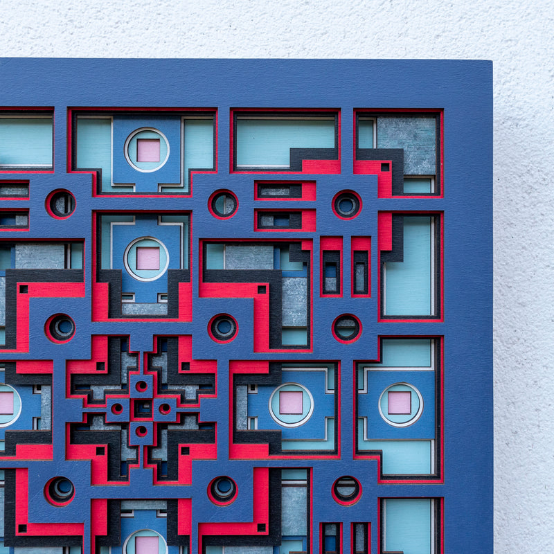 Noughts and crosses. An original multi layered mandala artwork designed using geometric and symmetrical patterns. Unique statement wall décor.
