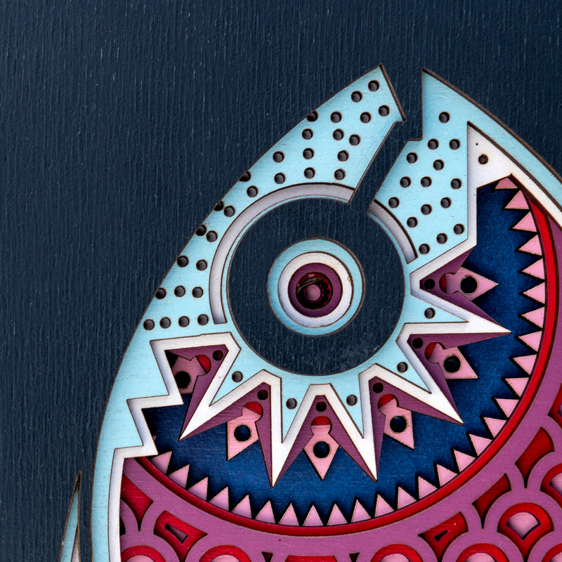 Sid (vicious.)  An original Fish themed multi layered artwork designed using geometric patterns. Beautiful, quirky unique wall décor.