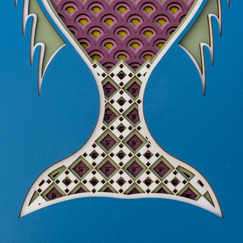 Sid (vicious.)  An original Fish themed multi layered artwork designed using geometric patterns. Beautiful, quirky unique wall décor.